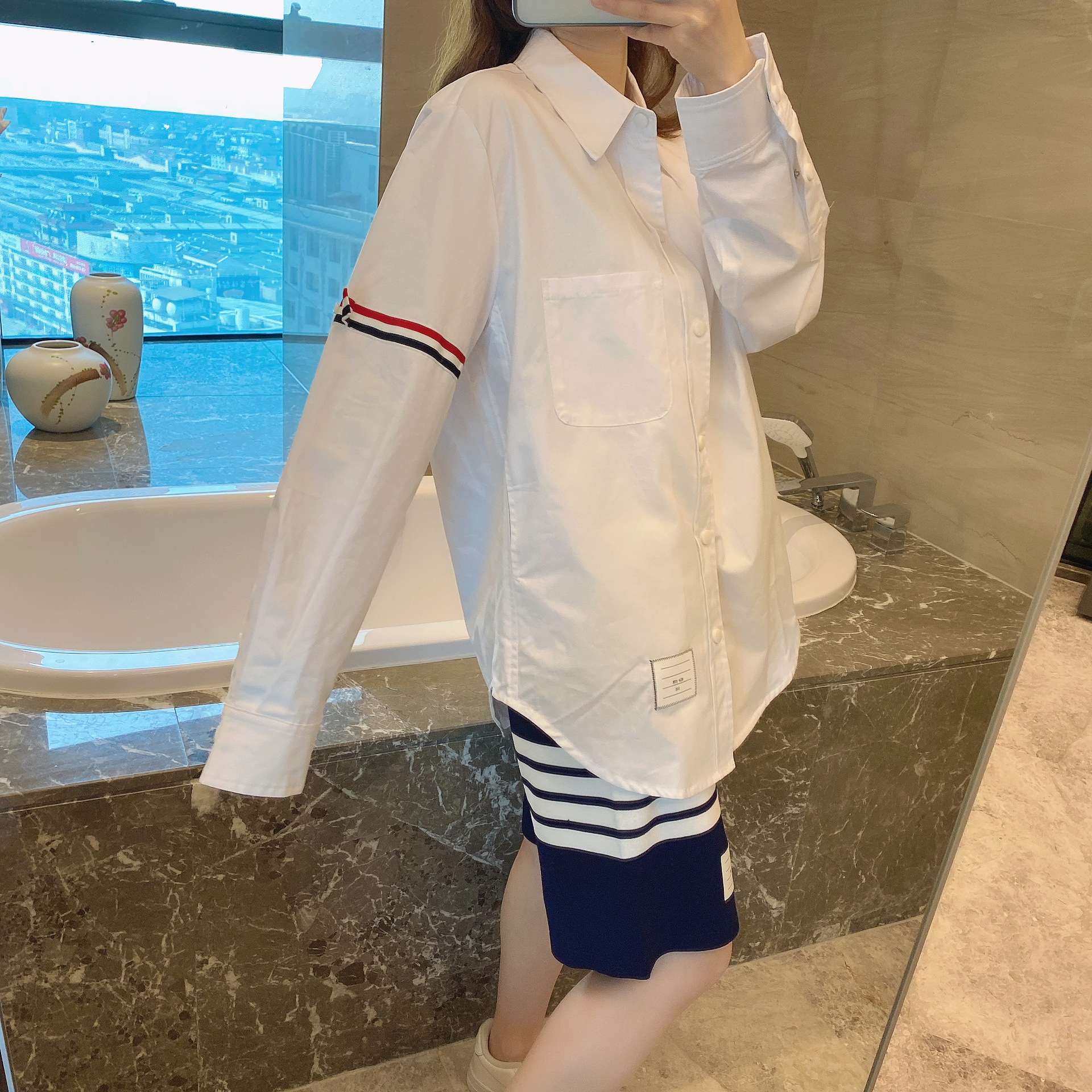 TB casual trendy brand poplin slim-fit solid white shirts for men and women, Oxford fabric shirts for women with long sleeves pic 69