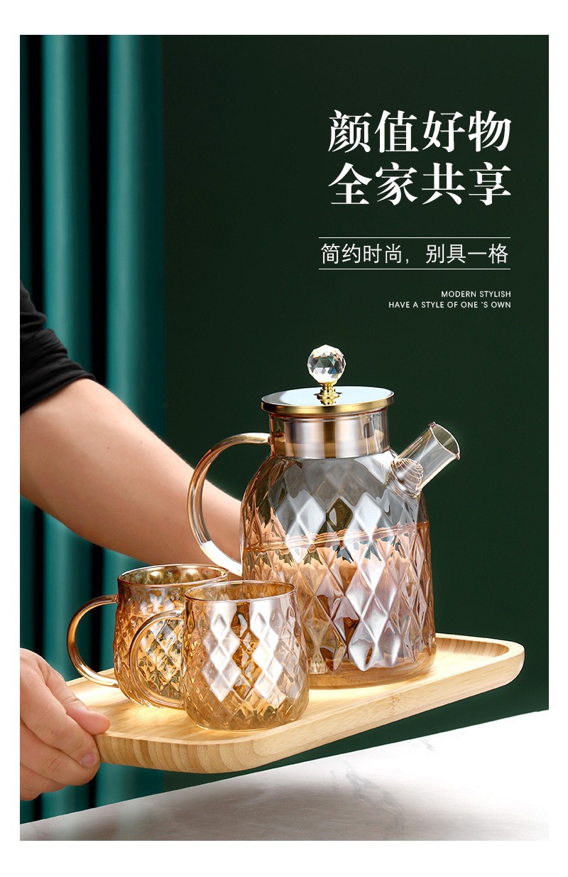 高硼硅玻璃杯子琥珀凉水壶家用大容量泡茶壶凉白开冷水壶茶壶套装详情7