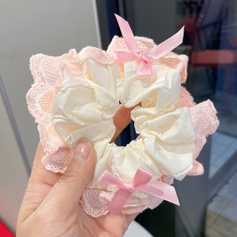 New bow lace large intestine hair band, girlish Korean style, high-end feel, low ponytail hair rope, hair flower, hair accessory factory pic 13
