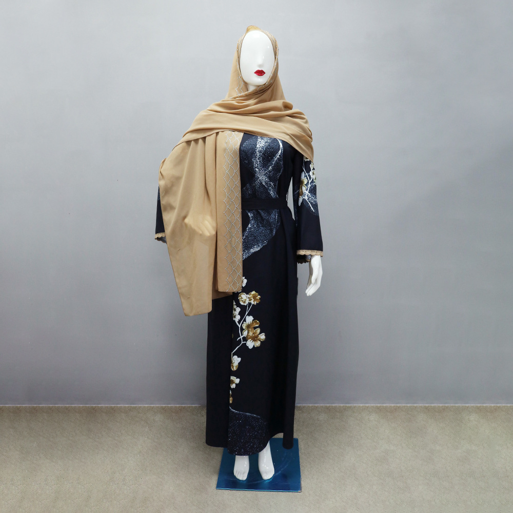 XQY500263 Cross-border Middle East Muslim Robe Dubai Arab printed Robe Dress with belt pic 20