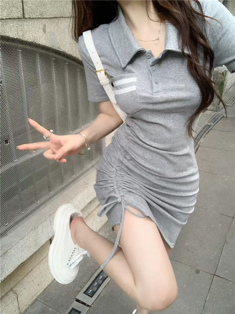French-style, pure and sweet, petite, pure and sensual, hot girl, gentle style, high-end, hip-hugging, polo collar dress for women in summer pic 6