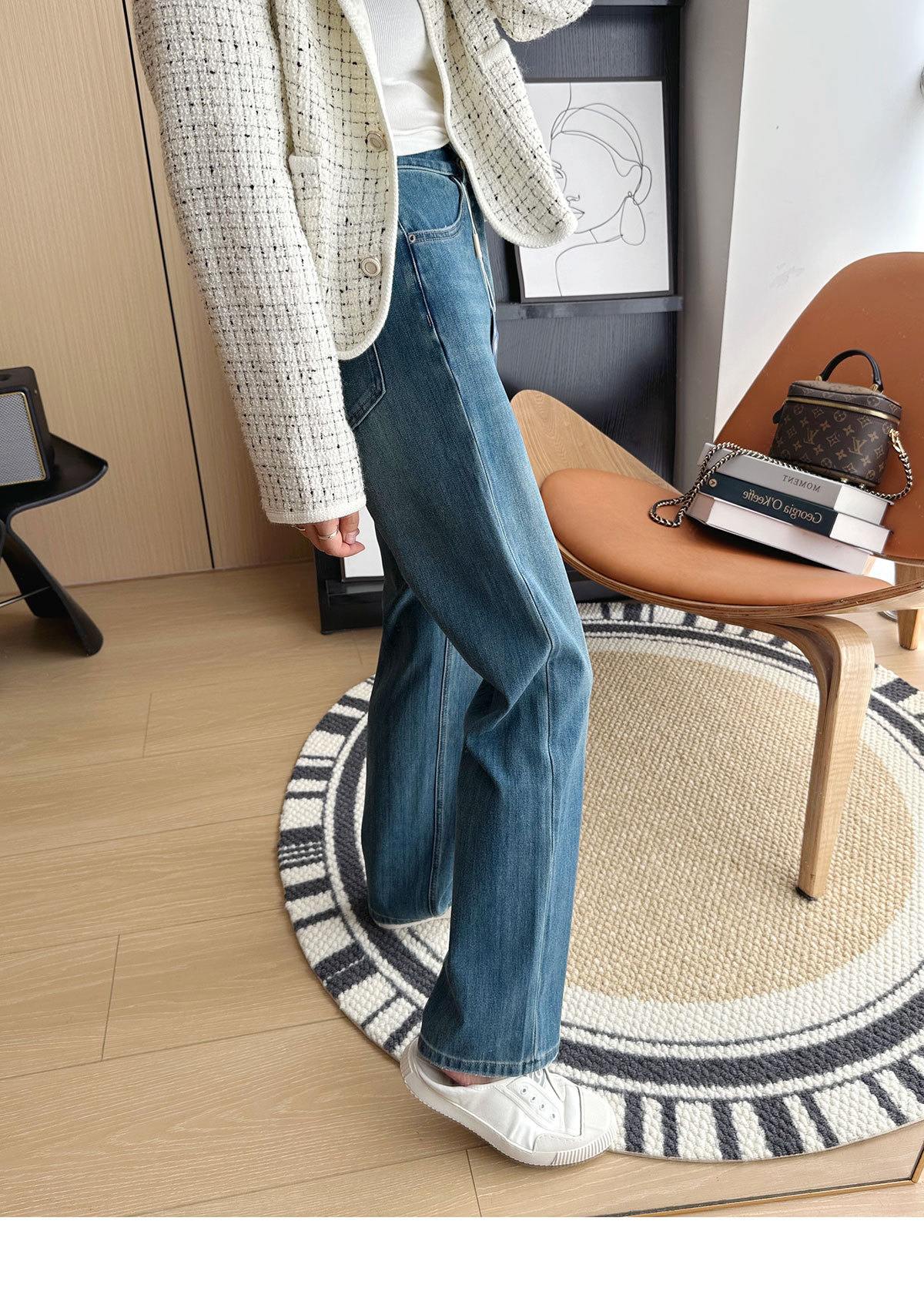 Close your eyes and join the series! New four-sided stretch fleece jeans for women in autumn and winter, slim and leg-slimming, straight-leg wide-leg pants pic 11