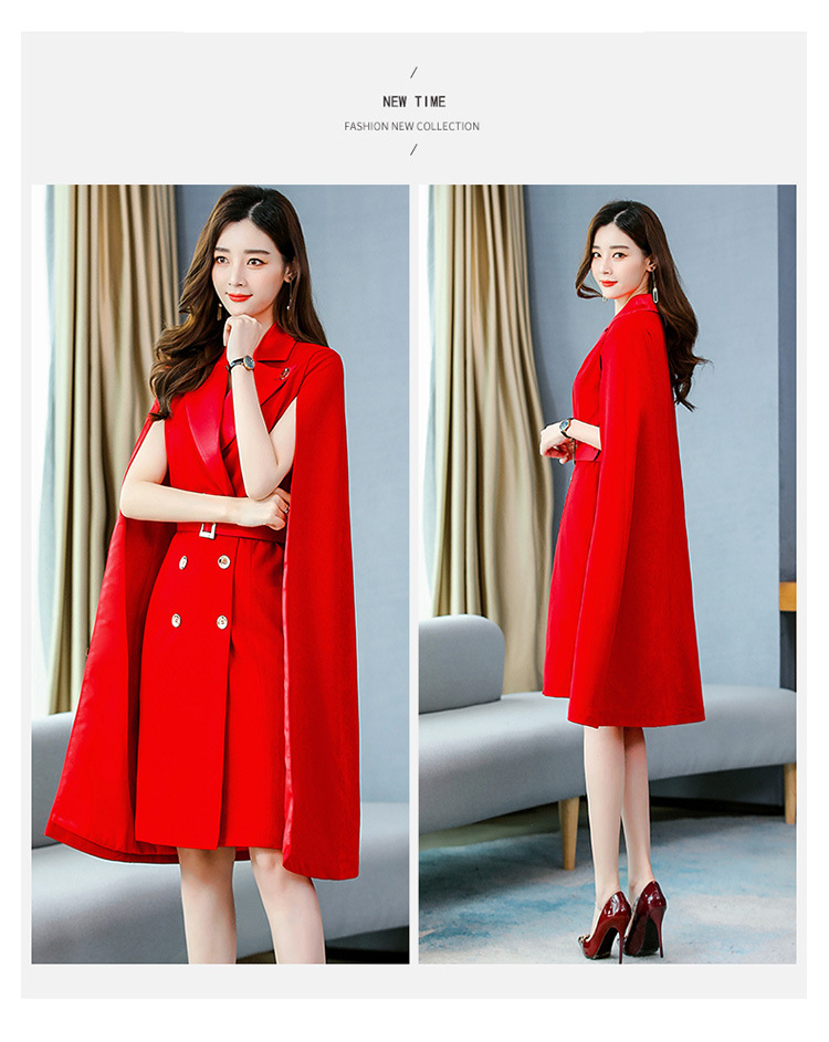 春秋新款韩版西装领双排扣中长款收腰女式风衣 现货款详情14