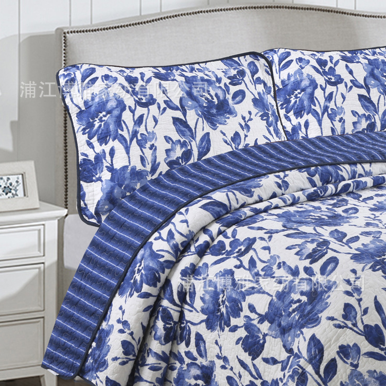 Export Amazon supplies pure cotton bed covers, quilted floral washed quilts, three-piece sets, quilted quilt factory wholesale pic 10