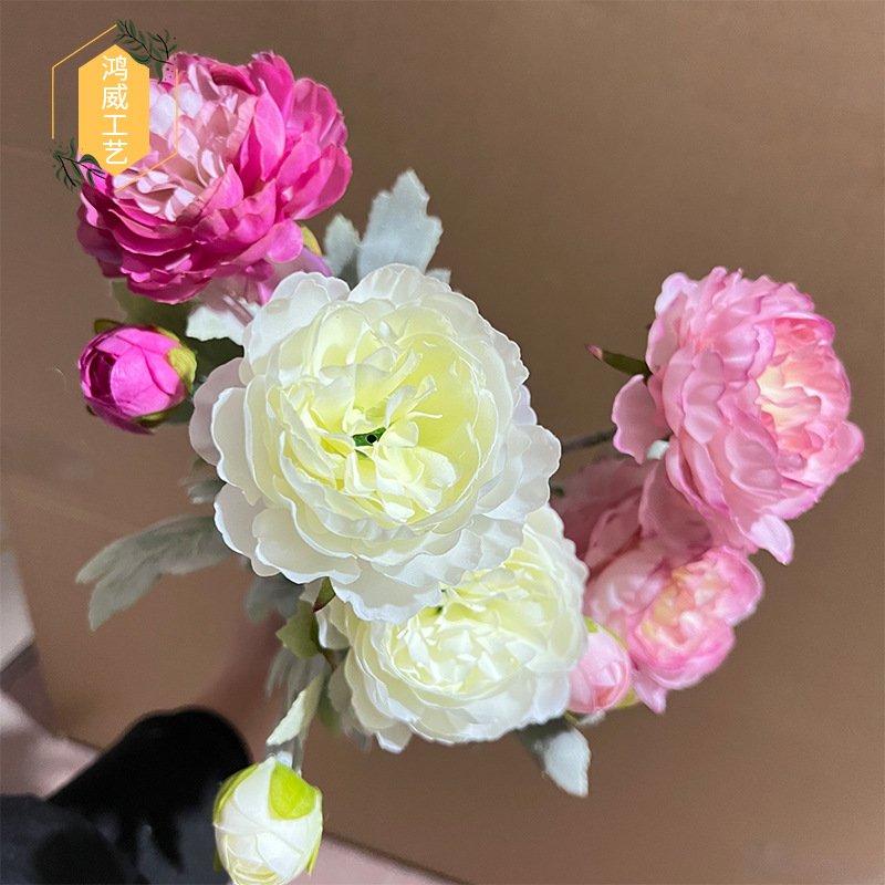 仿真高端3头植绒千姿露莲 洋牡丹仿真花 欧洲风居家客厅装饰假花详情14