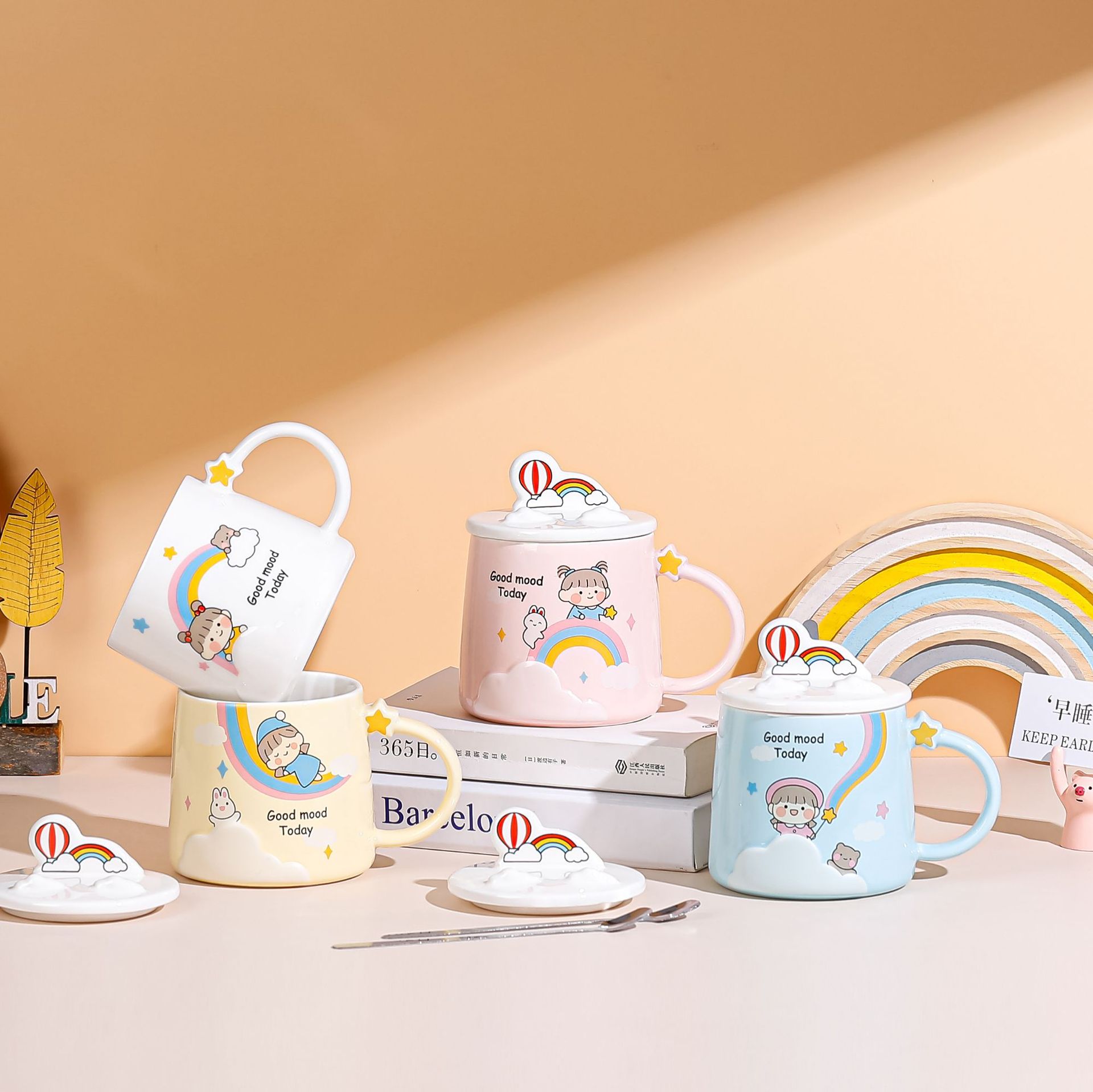 Cute girls, ceramic water cups, high appearance level, household ceramic cups, mugs, souvenirs, cartoon couple cups pic 10