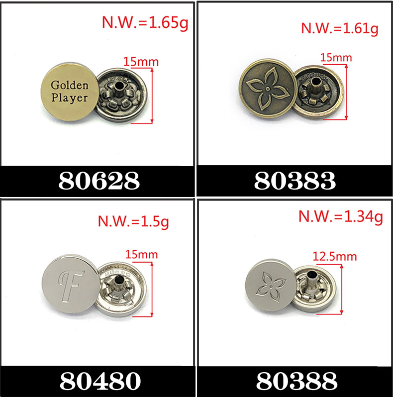 LOGO concave and convex zinc alloy round and square light gold hanging plated four-piece buckle metal buckle wholesale from four-piece buckle manufacturer pic 5