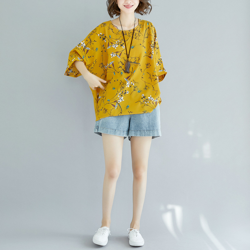 大码女装胖mm短袖t恤女夏季上衣显瘦超宽松印花雪纺衫200斤详情12