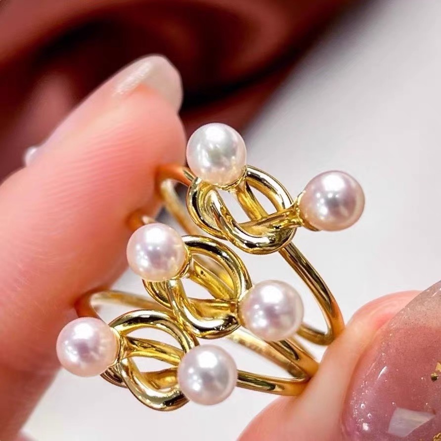 梵楚希DIY配件铜镀真金diy配饰开口双珠淡水珍珠戒指开口戒指空托详情3