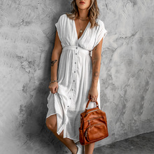 Summer lace crochet and cut-out long dress for women, European and American cross-border solid color style commuting solid color dress forwarding 611245 pic 1
