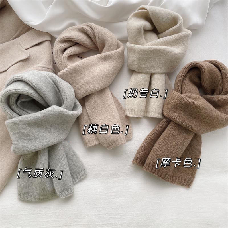 New Korean-style versatile knitted scarf for women, creating a winter atmosphere in solid color, simple, soft, warm and laid-back style small scarf pic 2