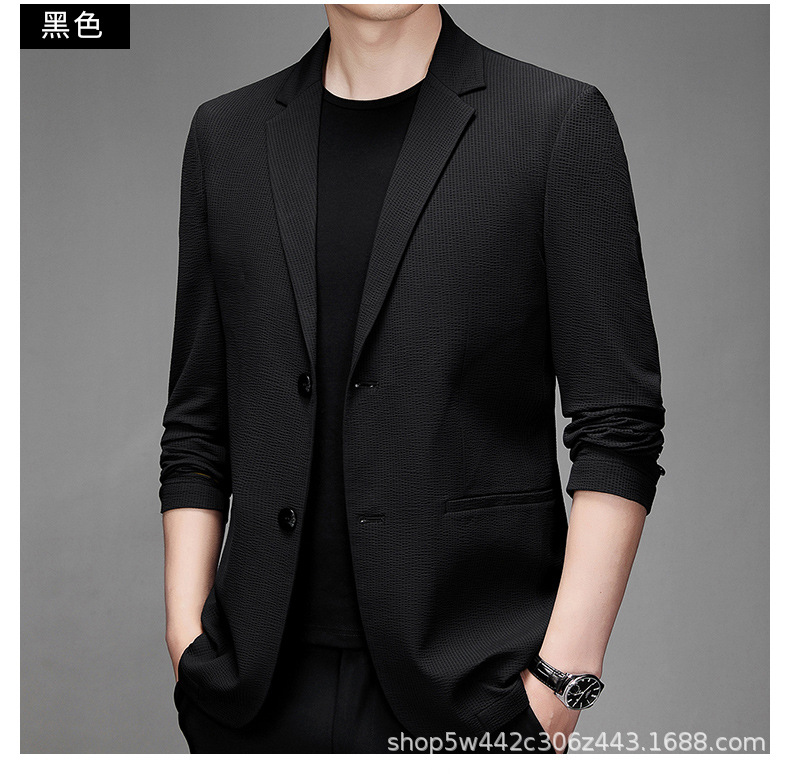 高端品质韩版新款男士春秋薄款西装上衣领空调服男休闲纯色外套详情16