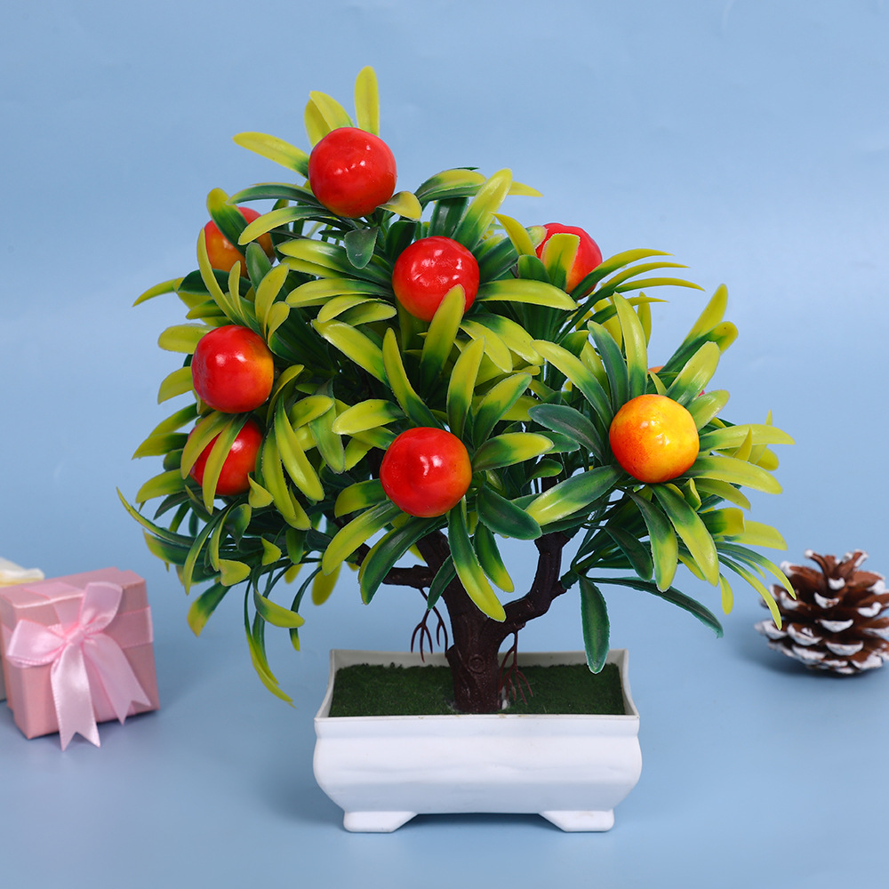 A comprehensive collection of simulated fruit potted plants and bonsai, including red apples, pomegranates, strawberries, oranges, peaches, mangoes, bananas, and red peppers for decoration pic 20