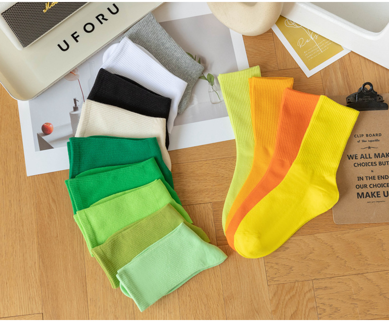 糖果色女士袜子女长筒春秋季简约ins潮流中高筒学生运动彩色棉袜详情13