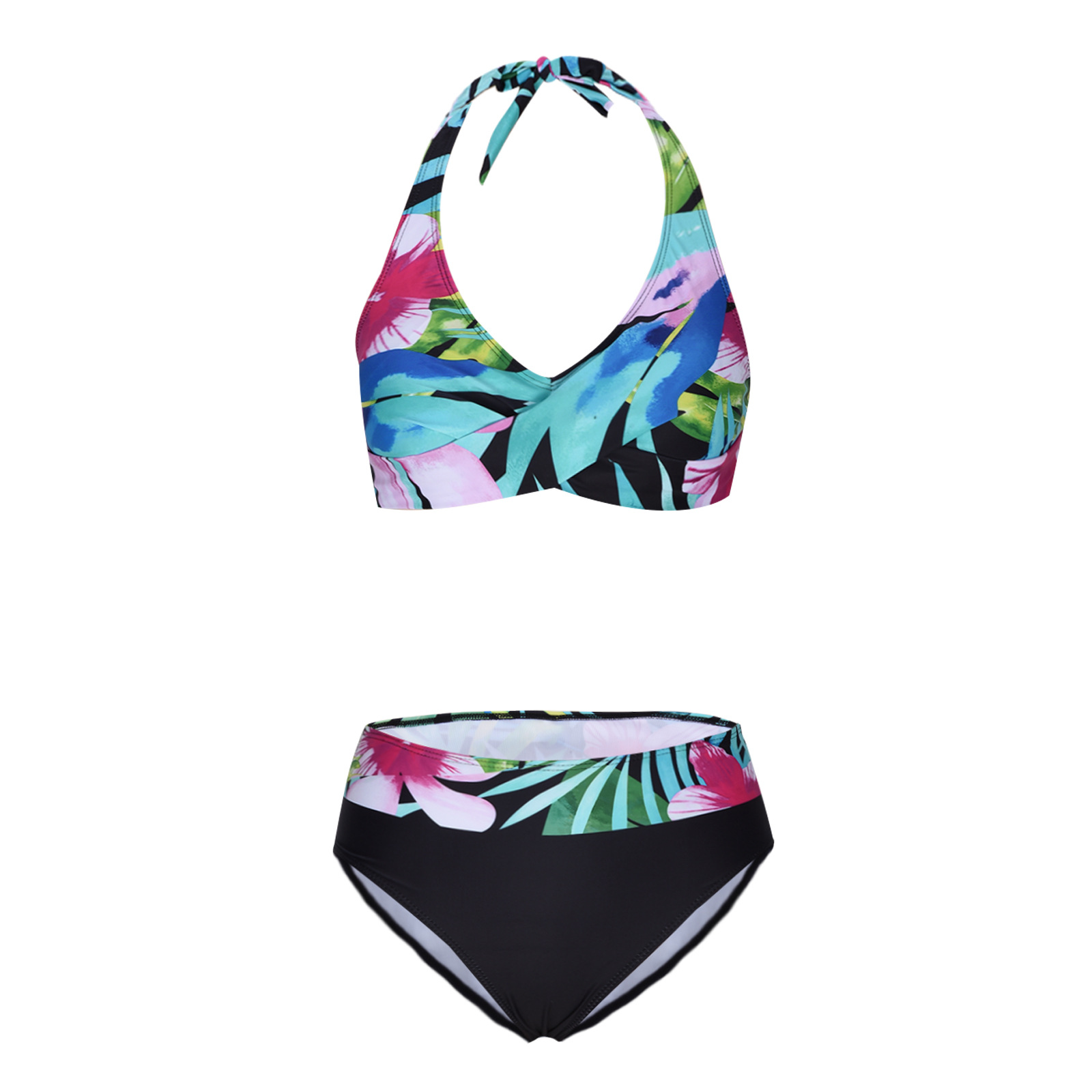 2024新款跨境欧美大码女速干性感露背高腰两件套比基尼泳衣批发详情12