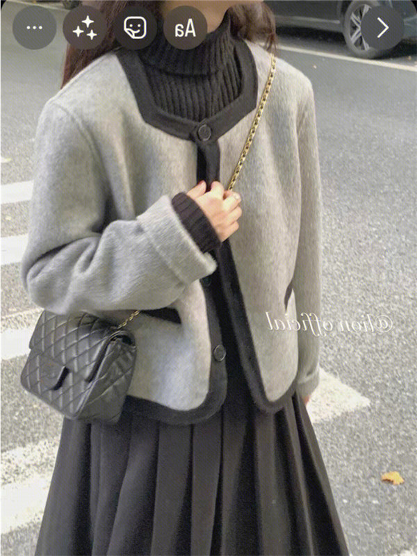 French chanel-style short double-sided wool and woolen coat for women to look younger and petite in spring. Cashmere Hepburn style top pic 13