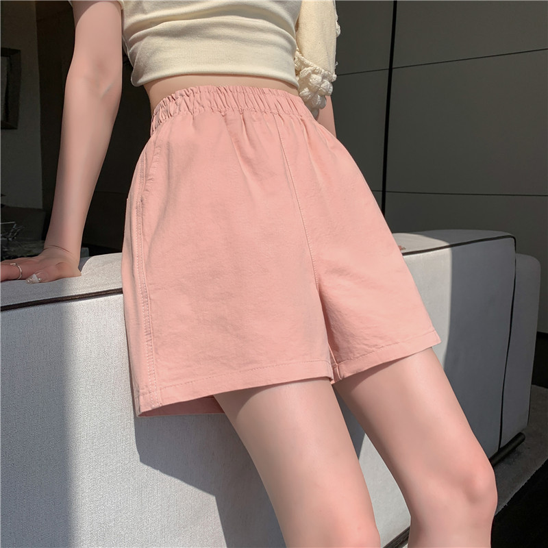 松紧高腰阔腿裤春夏日系百搭宽松显瘦休闲卡其色水洗棉短裤女夏季详情24