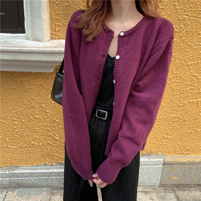 秋冬2021新款韩版宽松百搭毛衣外套女外搭短款针织开衫内搭上衣潮详情15