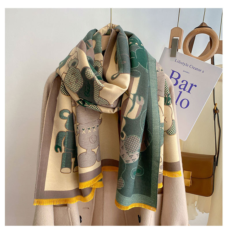 The 2022 autumn and winter new shawl bestseller, the trendy brand Bear faux cashmere scarf, is fashionable and versatile for women, sold directly by the manufacturer pic 11