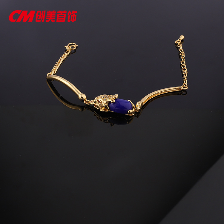 Chuangmei Jewelry Amazon cross-border European and American imitation sapphire bracelets, emerald-plated 24K gold PI Xiu bracelets for women pic 2