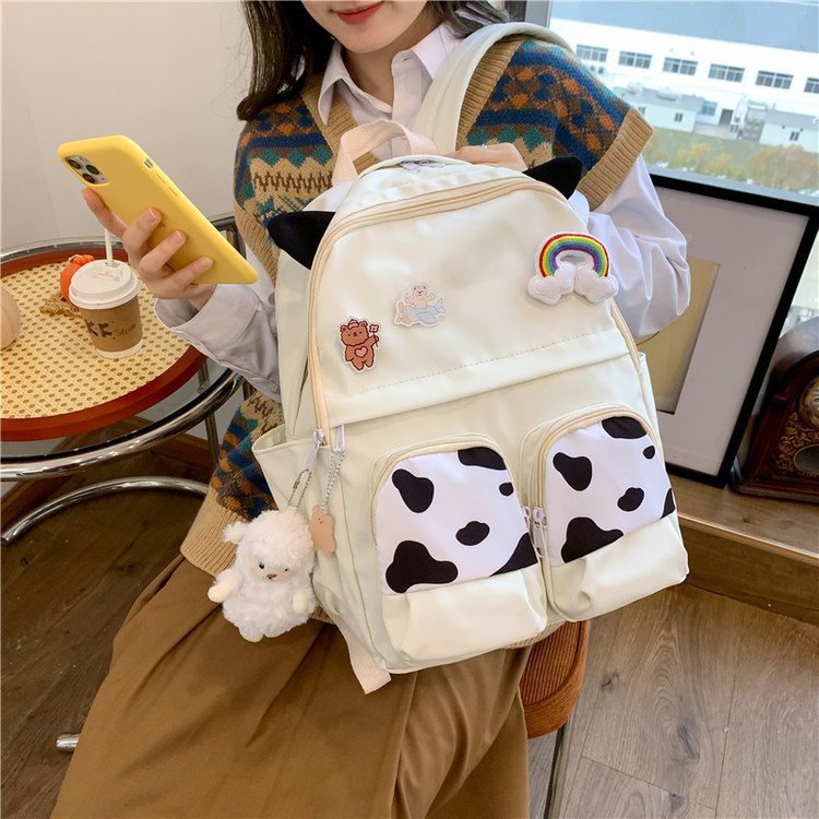 Japanese-style ins campus school style, fresh and cute, cute cow with earbuds, soft girl schoolbag, funny student backpack pic 101