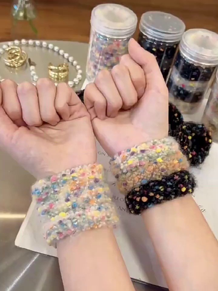 秋冬款毛绒高弹力马尾发绳韩式波点毛巾圈头绳简约小众针织毛线圈详情6