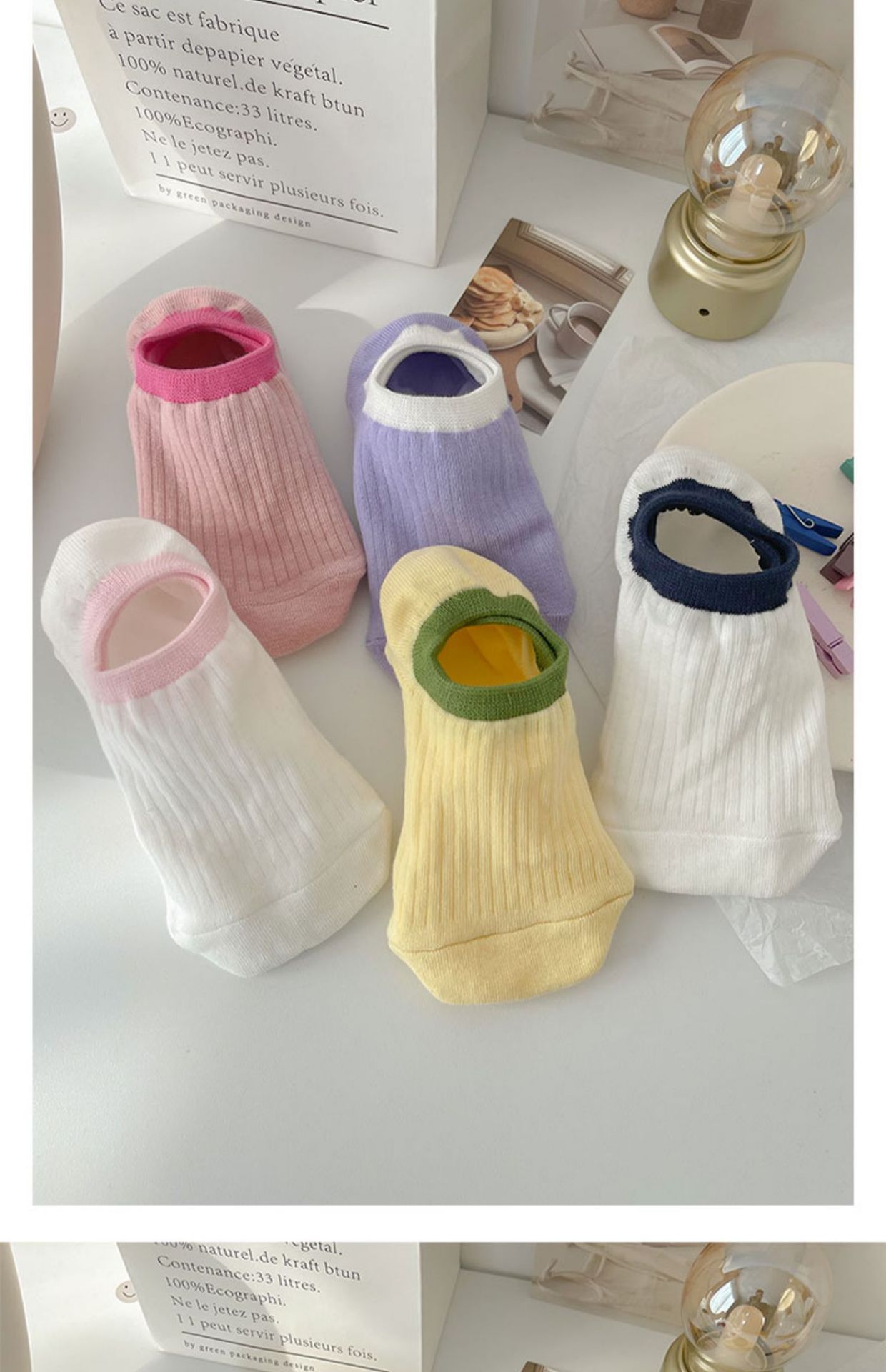 隐形袜子女船袜夏季薄款糖果色抽条棉浅口短袜罗口拼色马卡龙船袜详情2