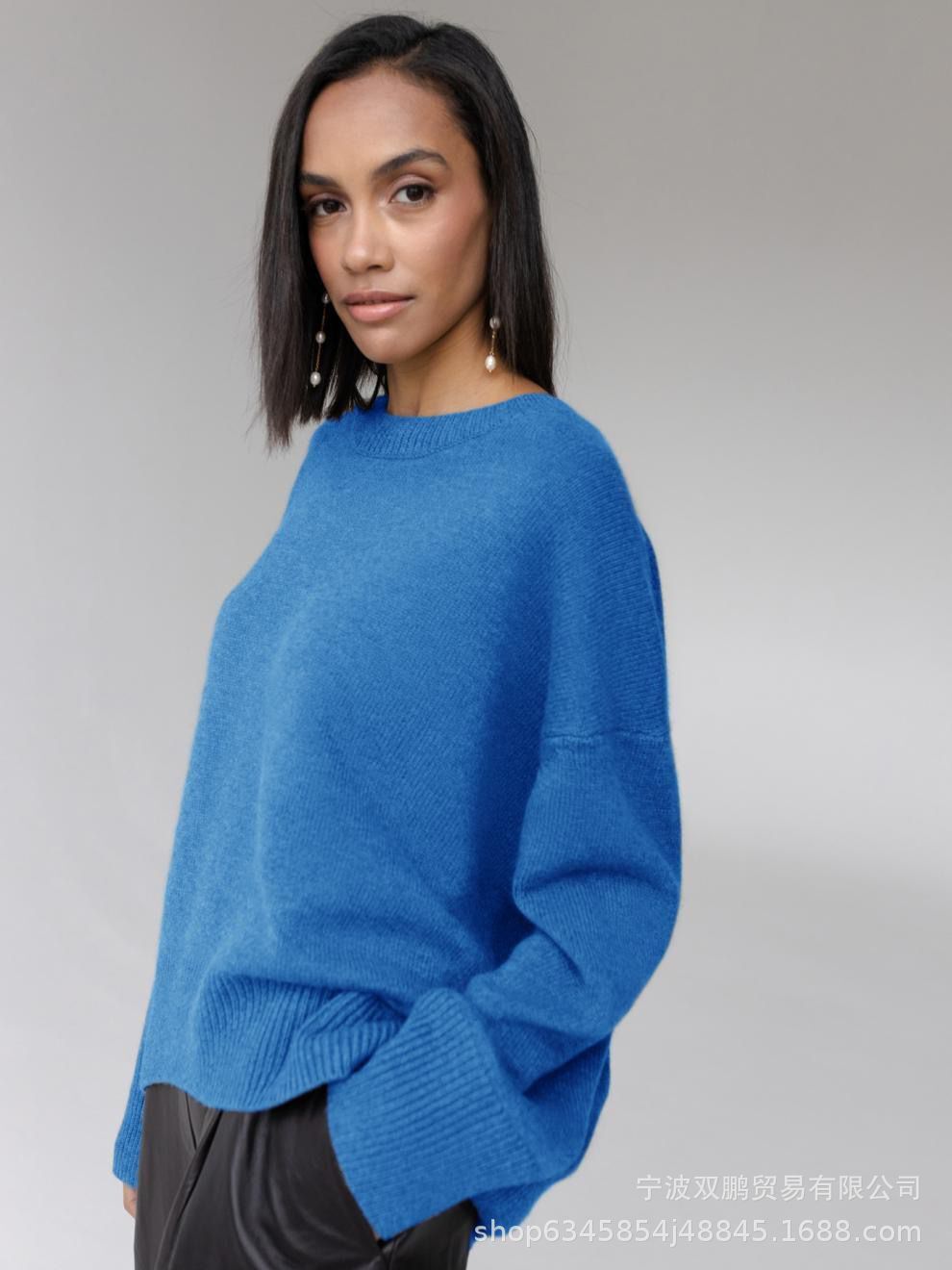 秋冬跨境俄罗斯爆款女装针织衫圆领纯色宽松毛衣欧美详情19