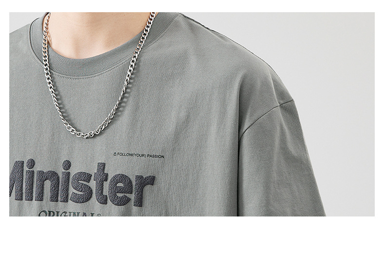 古川男装|复古重磅简约印花短袖t恤男士夏季款学生百搭宽松半袖男详情17