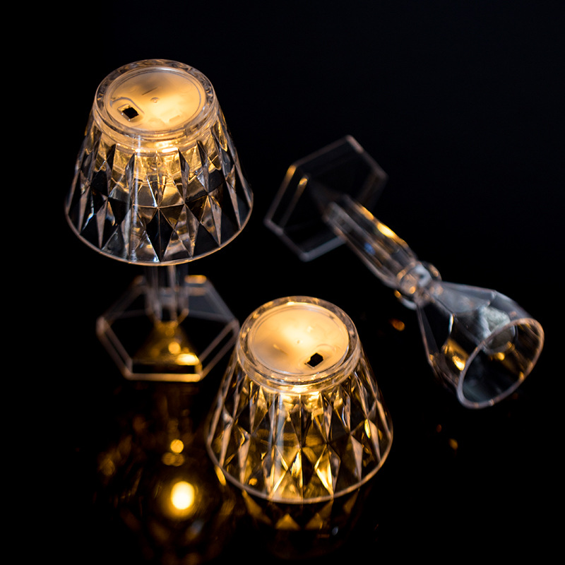 Cross-border creative transparent crystal diamond small table lamp, LED acrylic night light, desktop popular bedside decoration pic 1