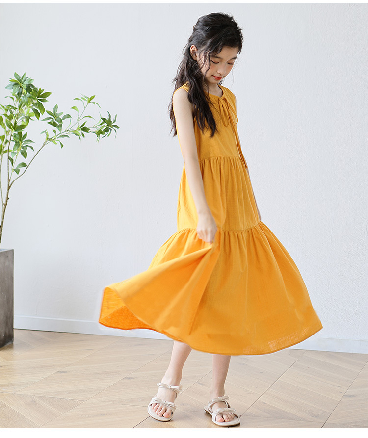 New candy-colored sleeveless vest dress for middle school girls in summer 2024, long beach dress for middle school children pic 13