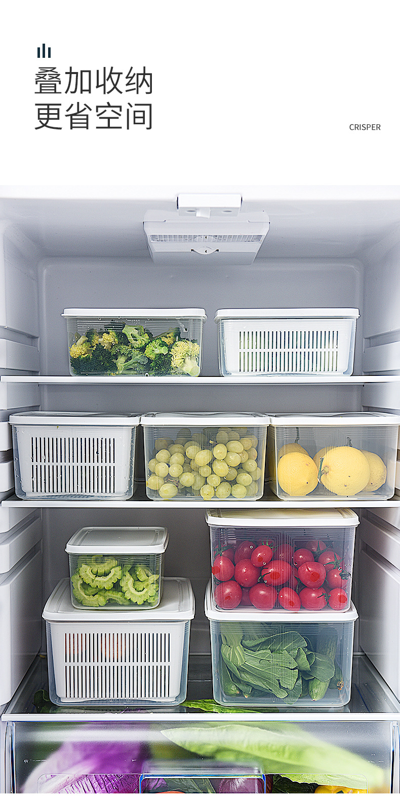 Kitchen refrigerator draining and preservation box, plastic fruit storage, creative multi-functional double-layer draining basket with lid pic 5