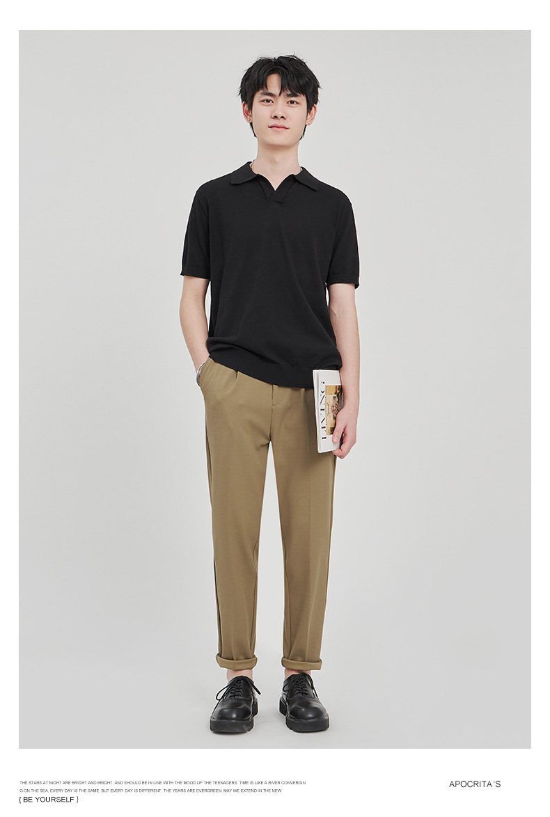 APO男装|简约针织短袖t恤男士2024夏季新款纯色设计垂感POLO衫男详情32