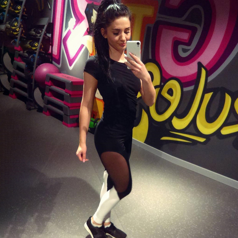 Aliexpress black and white patchwork yoga pants, dance pants, mesh see-through quick-drying sports leggings L2031 pic 6