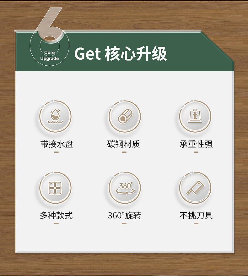 厨房创意可旋转刀架 轻奢刀具 多功能置物架 挂钩筷子勺子新款收纳架 多功能刀架 多功能刀座 厨房用品 多功能收纳架 刀架详情2