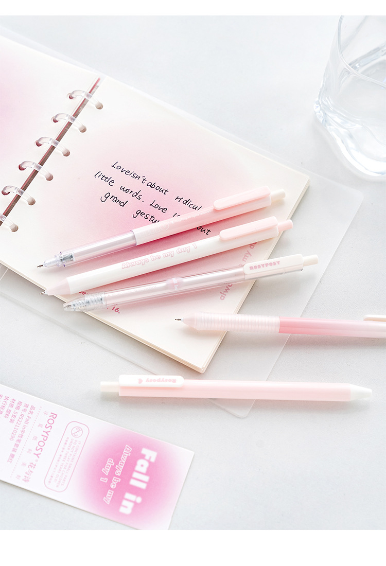 RosyPosy Stationery Blush Gel Pen Set: Horizontal transparent gradient gel pen with a girlish heart, push-button practice pen pic 12