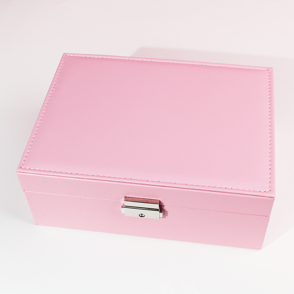 瑾奇2023首饰盒带锁双层大容量皮革珠宝饰品戒指项链耳环耳钉收纳盒子 粉色儿童收纳系列 JQ009详情10