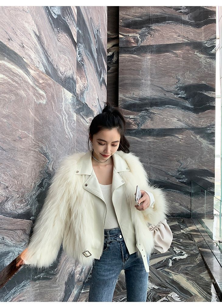 Fox-like fur coat for women short 2021 new autumn/winter 貉子 fur motorcycle coat young style fashionable pic 9