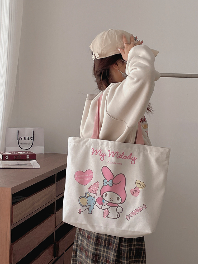 三丽鸥购物袋帆布可爱库洛米玉桂狗美乐蒂可爱萌大容量单肩大包包详情1