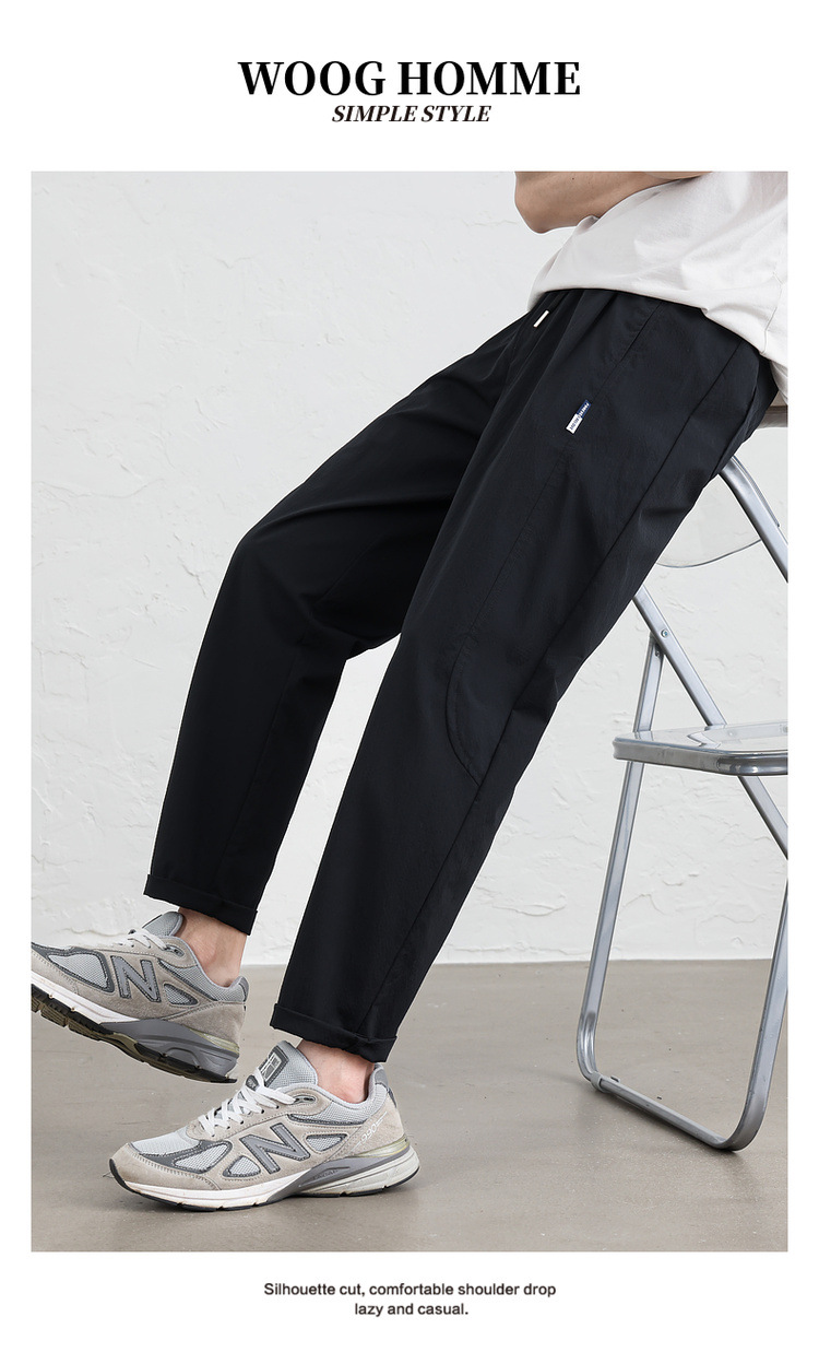 WOOG2005黑色男士弹力休闲长裤2025春夏季新款潮微宽松百搭直筒裤详情2