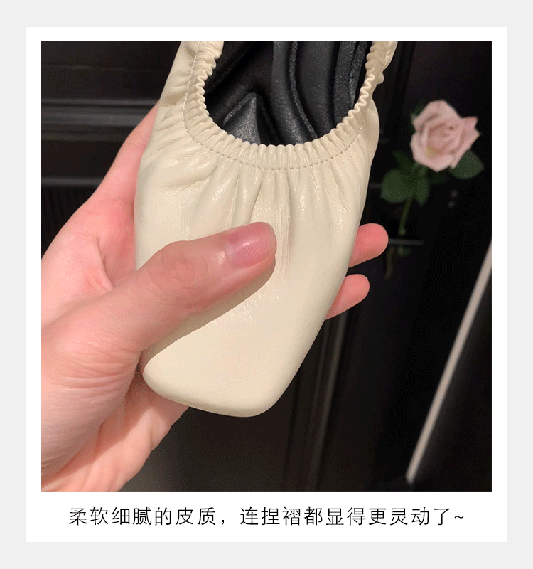 羊皮版葡萄妈同款法式银色方头芭蕾鞋女包头半拖鞋夏外穿粗跟凉拖详情6