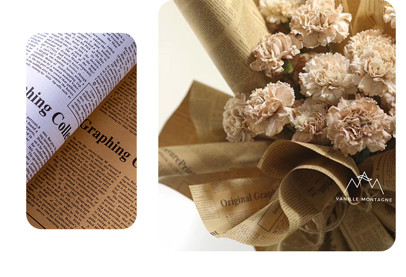 鲜花包装纸材料批发花束礼品包装纸复古包花牛皮纸向日葵英文报纸详情20