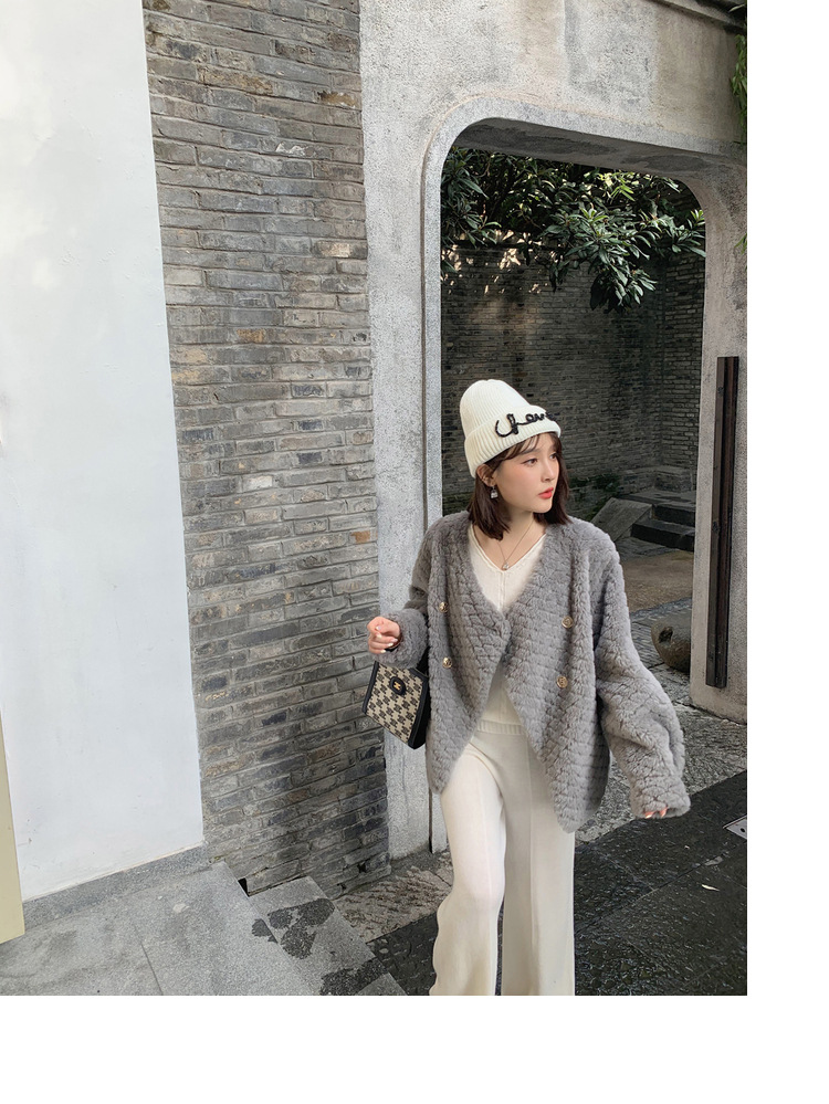 冬季新年羊羔毛皮草短款女网红羊剪绒布加迪全羊毛年轻短外套详情57