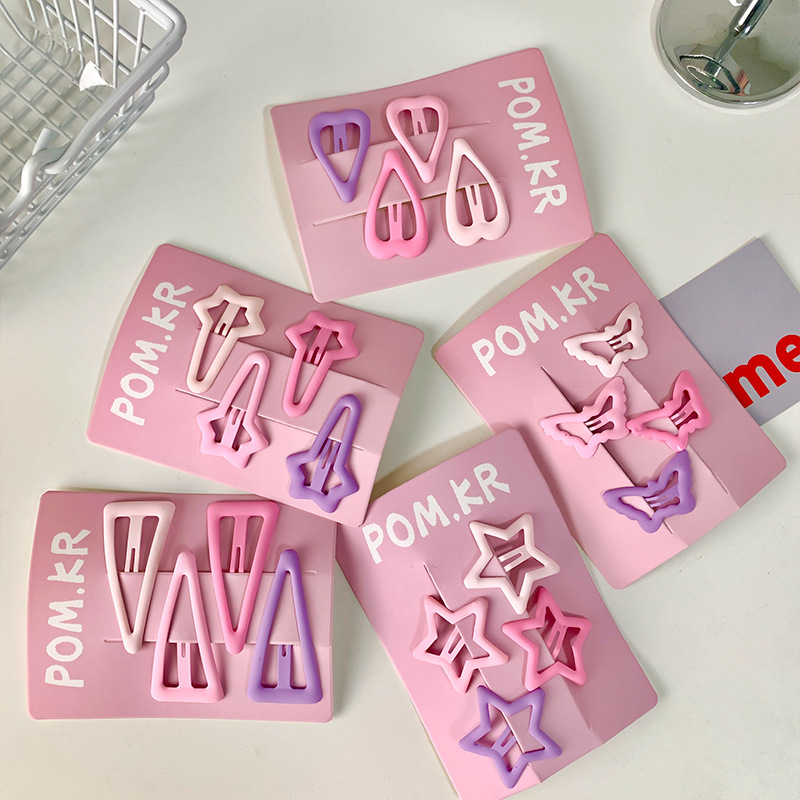 Korean-style cute pink star bb hair clips, versatile girl side forehead fringe hair clips, hair clips, hair accessories pic 4