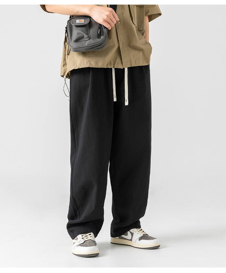 Japanese-style pure cotton casual pants for men in spring 2024, featuring a retro double pleated design and versatile long pants for men pic 13