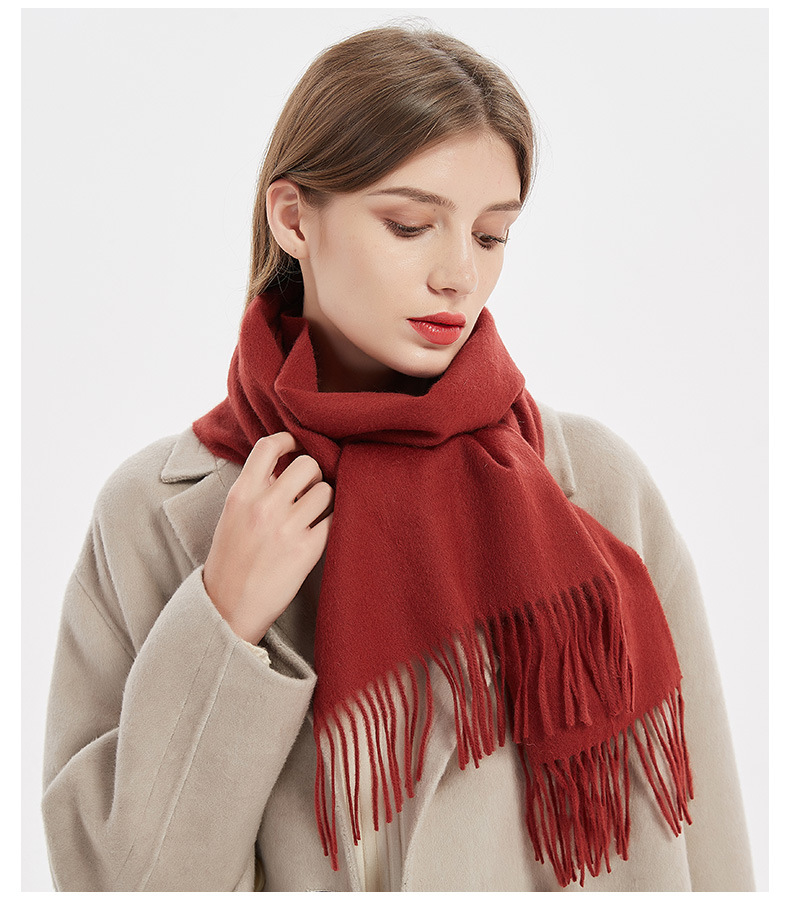 Wholesale of wool scarves, solid-color scarves for women, versatile autumn and winter scarves, thickened warm shawls, simple fringed red scarves pic 34