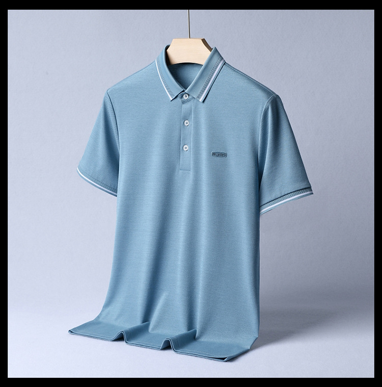Lujo gran marca hombre morera seda manga corta polo verano 2024 nuevo medio y joven casual color sólido camiseta de gama alta pic 27