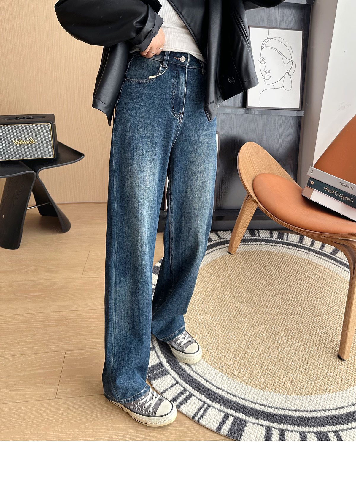 Close your eyes and join the series! New four-sided stretch fleece jeans for women in autumn and winter, slim and leg-slimming, straight-leg wide-leg pants pic 29