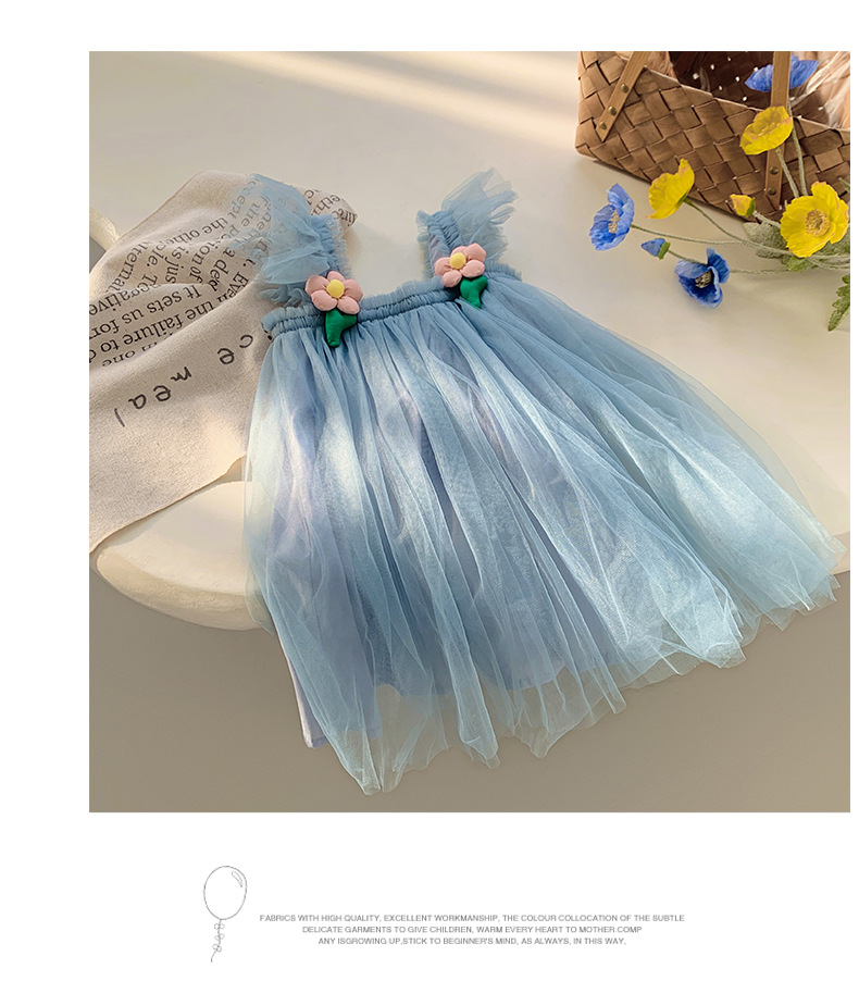 唯美立体花朵网纱女童连衣裙2023夏款飞袖女宝宝蓬蓬裙公主裙子详情24