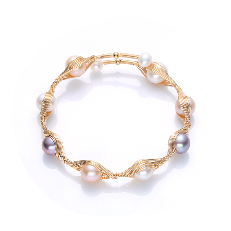High-end natural freshwater pearl jewelry from Japan and South Korea, 14K gold-plated wound bracelet, eight-pearl hand-wound bracelet pic 16